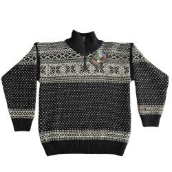 Navy mnstret norsk strik 100% uld