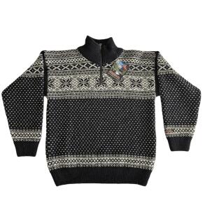 Navy mnstret norsk strik 100% uld