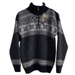 Navy mnstret norsk strik 100% uld