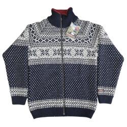 Navy mnster Cardigan med raglanrmer 100% uld