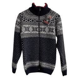 Navy mnster Cardigan med raglanrmer 100% uld