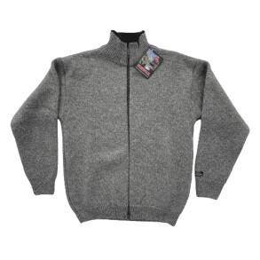Ensfarvet gr cardigan 100% uld