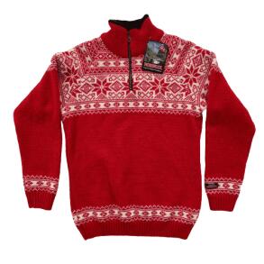 Rd norsk strik Raglanrmer 100% uld 