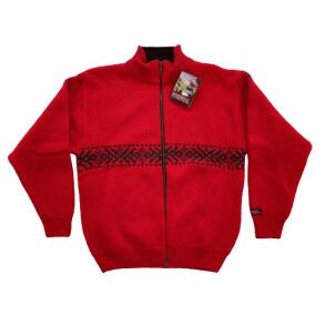 Cardigan rd/mnsterstribe 100% uld