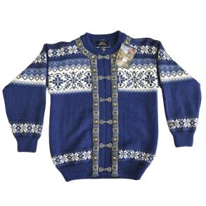 Klassisk Norsk Cardigan med tin-hgter 100% uld Bl