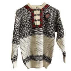 Klassisk Norsk Sweater med tin-hgter 100% uld Hvid