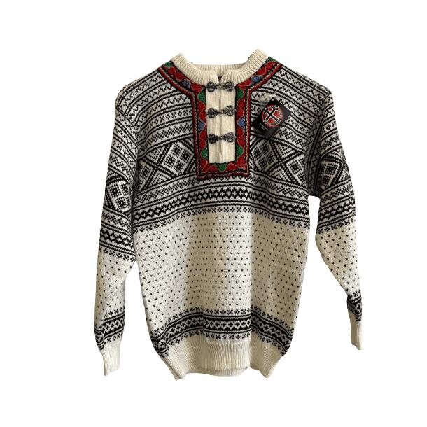 Klassisk Norsk Sweater med tin-hgter 100% uld Hvid