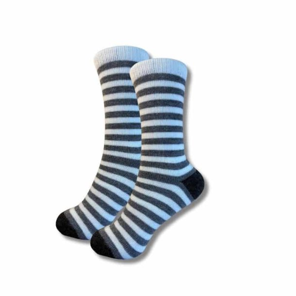 Alpakastr�mper 92% Uld Hvid/gr� stribet