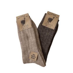 Uldsokker med Alpaka 88% uld 2 par Brun &amp; Beige str 35-50