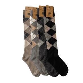 Knlange Alpaka uldsokker med ternet mnster