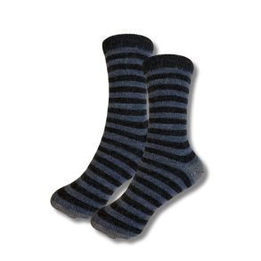 Alpakastr�mper 92% Uld Bl�/sortstribet