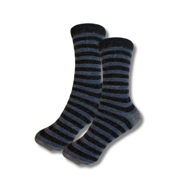 Alpakastr�mper 92% Uld Bl�/sortstribet