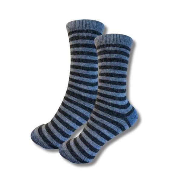 Alpakastr�mper 92% Uld gr�/m�rkegr� stribet