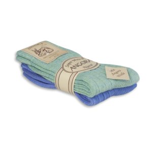 ULDSOKKER ANGORA 75% ULD med angora - 2 PAR Grn & Bl - str 35-50