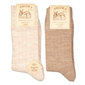 75 % uld med Angora - 2 par Brun & Beige - str 35-50
