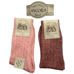 Uldsokker Angora 75% uld med Angora - 2 Par Rosa &amp; Bordeaux - str 35-46