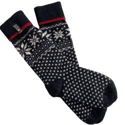 Lange uldsokker med mnster 70% uld bl