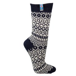 Uldsokker islandsk flag 60 % uld mrkebl 