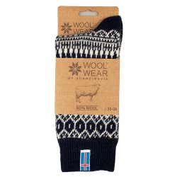 Uldsokker islandsk flag 60 % uld mrkebl 