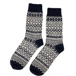 Uldsokker islandsk flag 60 % uld mrkebl 