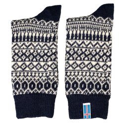 Uldsokker islandsk flag 60 % uld mrkebl 