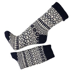 Uldsokker islandsk flag 60 % uld mrkebl 