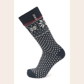 Lange uldsokker med mnster 70% uld bl