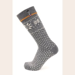 Lange uldsokker med mnster 70% uld gr