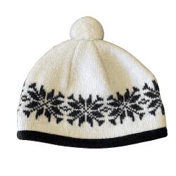 Hvid Hue med lille stjernemnster i 100% uld