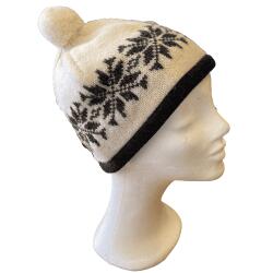 Hvid Hue med lille stjernemnster i 100% uld