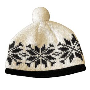 Hvid Hue med stort stjernemnster i 100% uld 