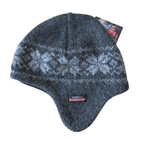 Koksgr varm hue i 100% uld med grt mnster