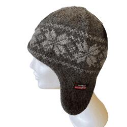 Koksgr varm hue i 100% uld med grt mnster