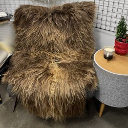 Islandsk lammeskind langhret naturligt brun str XL - 4311