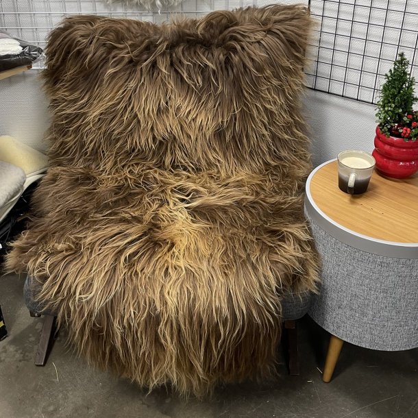 Islandsk lammeskind langhret naturligt brun str XL - 4311