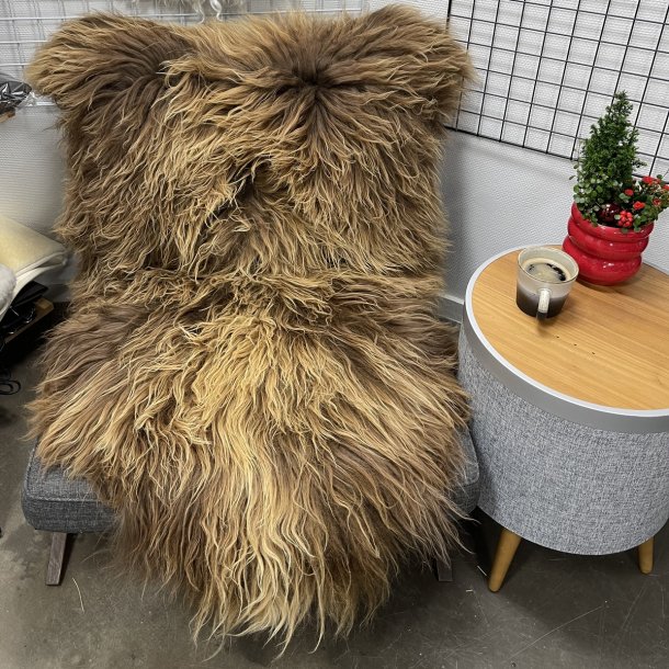 Islandsk lammeskind langhret naturligt brun str XL - 4315