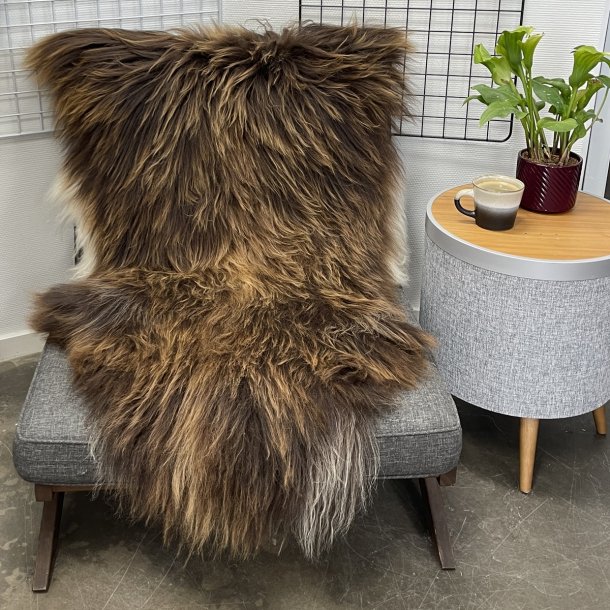 Islandsk lammeskind langh�ret naturligt brun str XL - 4315