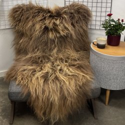Islandsk lammeskind langh�ret naturligt brun str XL - 4313