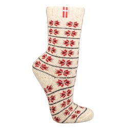 Uldsokker Dansk flag 80% uld Rd