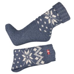 Uldsokker tykke Dansk Flag 80% uld bl