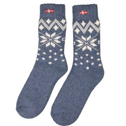 Uldsokker tykke Dansk Flag 80% uld bl