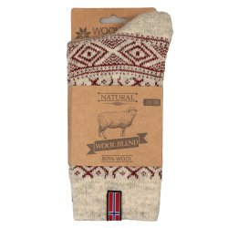 Uldsokker norsk flag 80 % uld rd