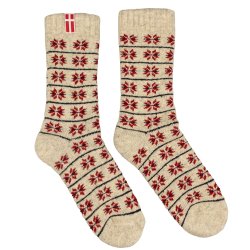 Uldsokker Dansk flag 80% uld Rd