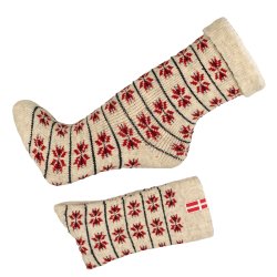 Uldsokker Dansk flag 80% uld Rd