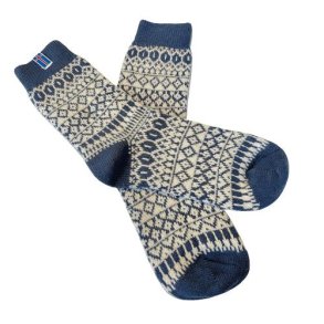 Uldsokker Islandsk flag 60 % uld lysebl