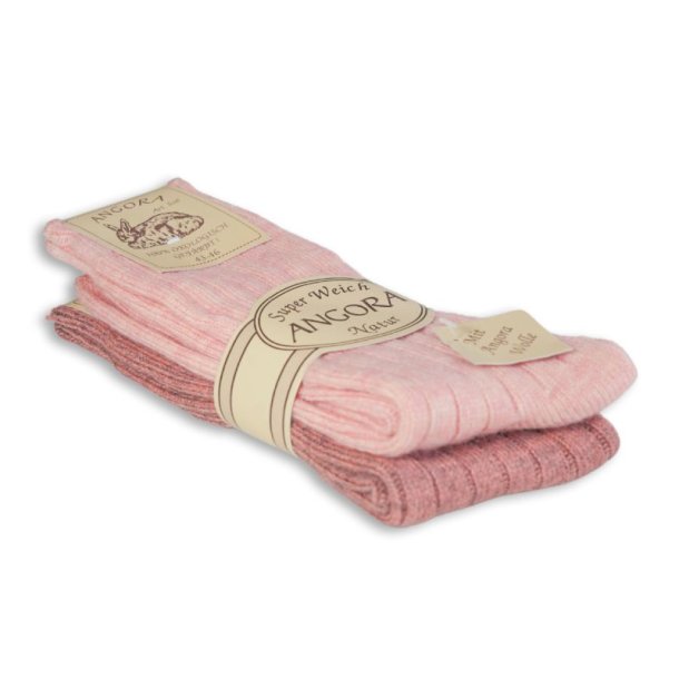 Uldsokker Angora 75% uld 2 Par Rosa/Bordeaux